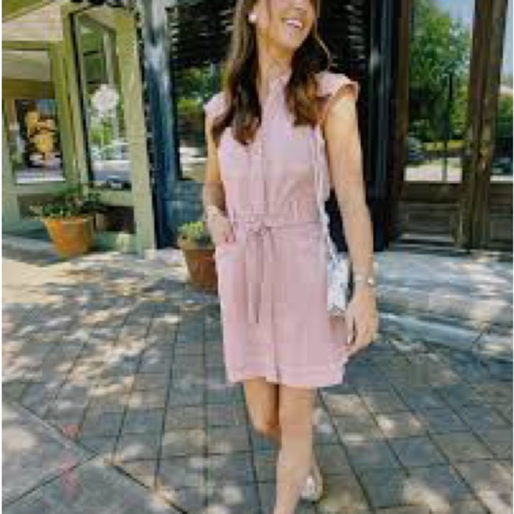 Banana Republic Pink Sleeveless V Neck Dress with Tie Waist